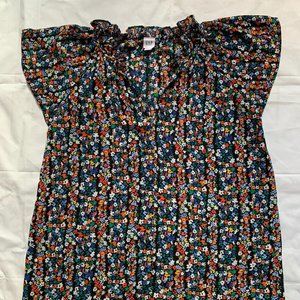 Gap S floral black ruffle top